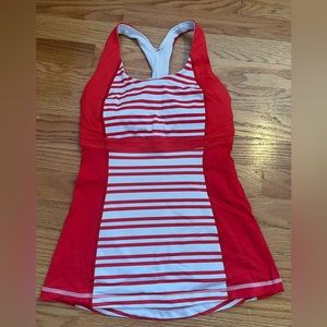 LuluLemon Orange and White Striped racerback tank